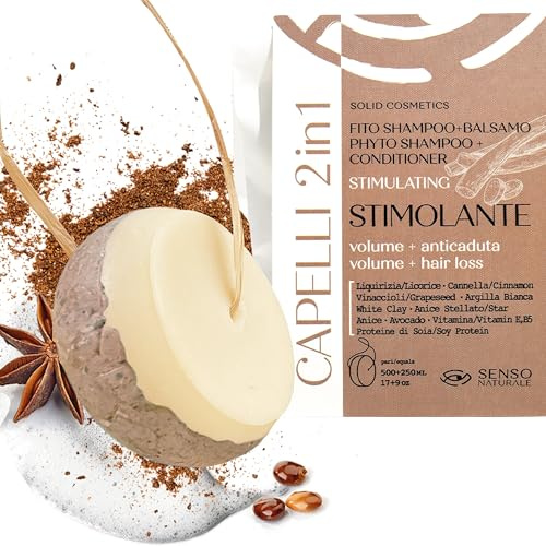 Senso Naturale Shampoo und Conditioner Festes Gegen Haarausfall für Schwaches Haar Gegen Ausdünnung Stimuliert das Haarwachstum, 100% Natürlich und Biologisch, ph 4,5-5,5 (2 in 1)