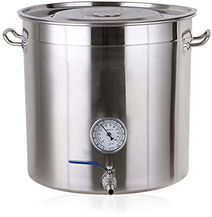 AIZYR Home Brew Wasserkocher Topf - Suppentopf, Fermenter Für Brüheimer Aus Edelstahl Mit/Deckel, Thermometer Und Kugelhahn Zum Brauen, Kochen Und Kochen,45 * 45cm