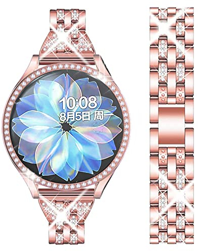 DEALELE Armband Kompatibel mit Samsung Galaxy Watch Active 2 40mm / 44mm, Schlankes Bling Diamant Legiertes Metall Uhrenarmband mit Schutzhülle Ersatz für Herren Damen (40mm, Rose pink)