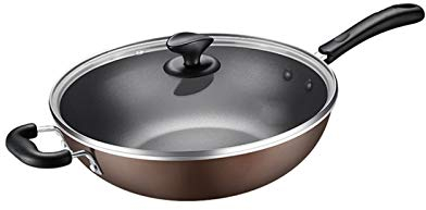 Sarté Frey Barandillas con Tapas de Vidrio Fácil Limpio Limpie Wok Wok Sartén 34 cm, Cocina de inducción de propósito General - para saltear, Asar, Asar Sartén