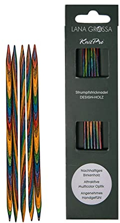 Lana Grossa Strumpfstricknadeln Holz | Nadeln aus Birkenholz, ergonomisch & farbenfroh | Ideal für Socken, Handschuhe, Mützen & feine Strickprojekte - 20/5,5