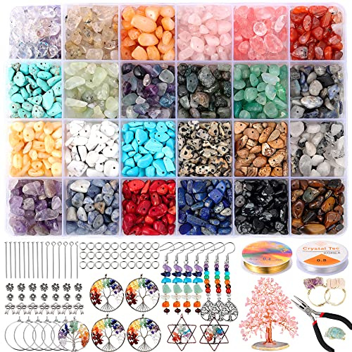 PRETOLE 1300+ Pcs Crystal Beads for Jewellery Making kit 24 Colors Irregular Gemstones Chip Bead for Necklaces Bracelets Earrings DIY Crystal Jewellery Making Kits