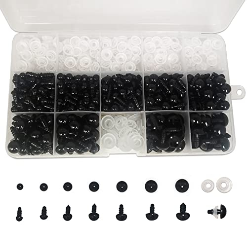FANGZIDM 346 Stück Sicherheitsaugen mit Unterlegscheiben 5-12mm Schwarz Kunststoff Spielzeugaugen für Puppenherstellung Spielzeuge Zubehör DIY
