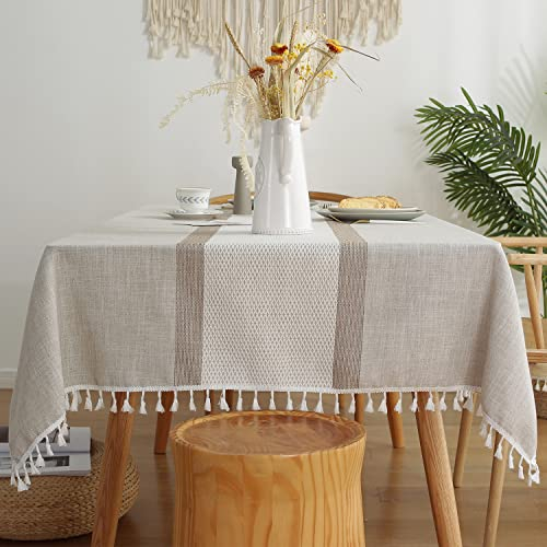 Pahajim Tischdecke Abwaschbar Baumwolle Leinen Tischdecken Wasserdicht Quaste Tischtuch Moderne Einfache Streifen für Home Küche Speisetisch Dekoration(Braun, 140 x 260 cm)