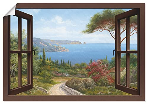 ARTLAND Wanddeko Poster & Kunstdrucke Wandposter 130x90 cm Landschaften Fensterblick Haus am Meer I T4EE