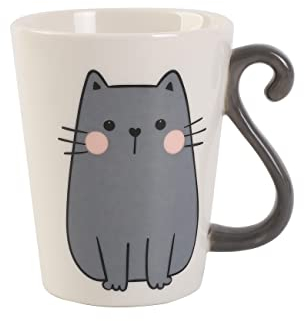 I-TOTAL® - Taza de cerámica con forma de gato, taza para té y café, 11,5 x 10 x 8,5 cm, de cerámica gris
