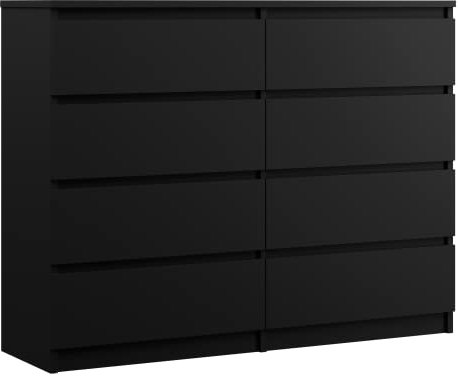 3E 3xE living.com Commode 8 tiroirs 120 cm, Couleur : Noir Mat, L : 120 cm, P : 39 cm, H : 102 cm,
