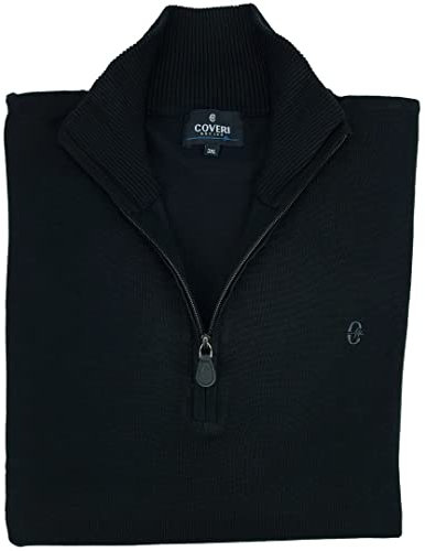 Maglia Maglione a Lupetto Uomo Mezza Zip Collo Alto con Cerniera M L XL XXL XXXL (L - Nero)