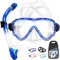Tyuodna Schnorchelset Erwachsene,Taucherbrille mit Schnorchel,Panorama-Weitblick Schnorchelmaske,Tauchermaske Anti-Fog Anti-Leck Aus Gehärtetem Glas,Dry Schnorchel (Blau)