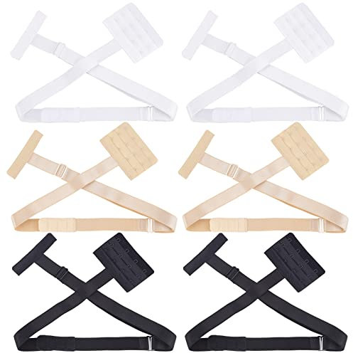 GORGECRAFT 3 Colors 6 Sets Low Back Bra Converter Straps Extra Long Bra Extender 2 Hook Adjustable Women's Elastic Bra Strap Holder for Lady Backless Dress Wedding Party 28/42CM