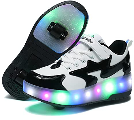 Unisex Kinder LED Licht Skateboardschuhe mit Rollen Drucktaste Einstellbare Inline Skates Outdoor Sport Fitnessschuhe Gymnastik Running Sneaker für Jungen Mädchen