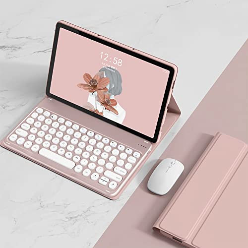 GUPENAA Funda con Teclado para Lenovo Tab M10 Plus 3 Gen Display 10.6 , Magnéticamente Desmontable Lindo Teclado de Tapa Redonda con ratón Bluetooth,Rosado