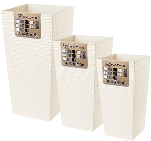 KADAX Set di 3 vasi alti per piante, Crema, H 57,5/68 / 75,5 cm – vaso moderno da balcone, fioriera per piante grandi e robuste