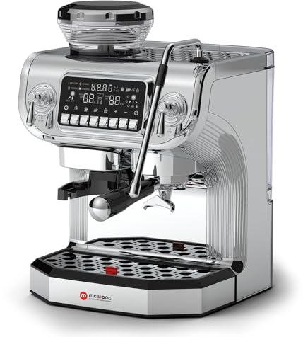 Mcilpoog Macchina per caffè espresso con montalatte,Macchina da caffè semi automatica con smerigliatrice,Macchina per caffè espresso facile da usare con schermo grande da 5,5 pollici, pompa a
