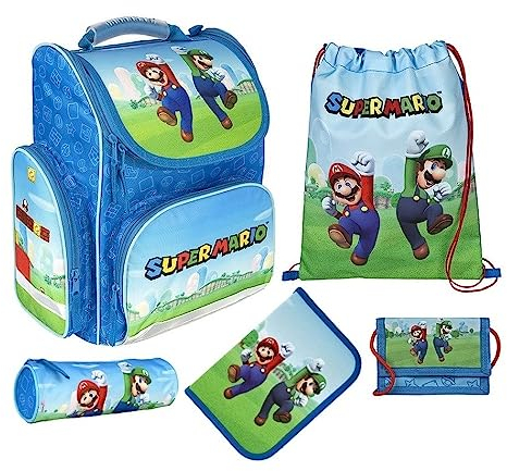 Schulranzen für Jungen 1. Klasse · Super Mario Schultasche · Schulranzenset BlauNintendo (5-teiliges Set)