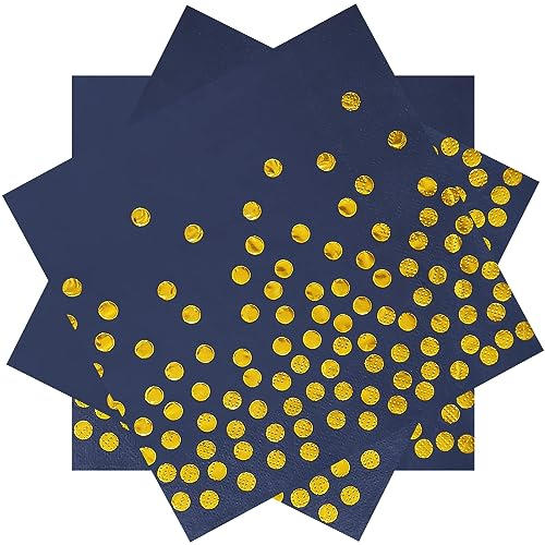 33 x 33 cm blaue Party-Servietten, blaue und goldene Getränkeservietten, 100 Stück Cocktail-Papierservietten für Geburtstag, Hochzeit, Abschlussfeier 2025