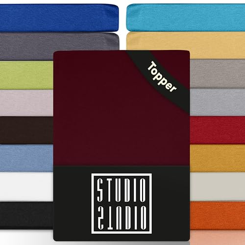 STUDIO Basic Topper Spannbettlaken 160x200cm – Jersey-Spannbetttuch aus 100 % gekämmter Baumwolle – Bordeaux – bügelfrei, elastisch & Oeko-TEX Zertifiziert – für Topper 4–14 cm