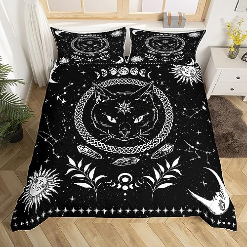 Mysterious Cat Animal Bedding Set Boho Exotic Tribal Abstract Art Comforter Cover Set for Kids Bedroom Decor Boho Exotic Tribal Abstract Art Duvet Cover Breathable Bedspread Twinsize (No Comforter)