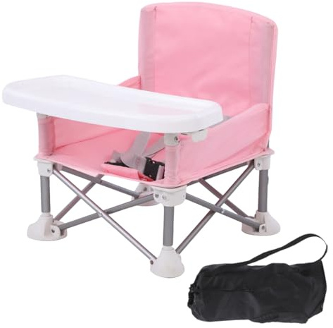 Colcolo Baby Seat Booster Toddlers Dining Seat Removable Tray with Travel Bag, Aluminum Alloy Baby Camping Chair with Tray Portable Folding Booster Feeding Chair for Children Toddlers Infants, Pink