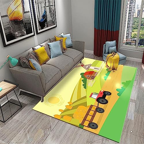 3D Cartoon-Traktor Kinder Jungen Teppich Dekoration Schlafzimmer Kinderzimmer Wohnzimmer,Modern rutschfest Waschbar Flanell Kinderteppiche 100 X 200 cm