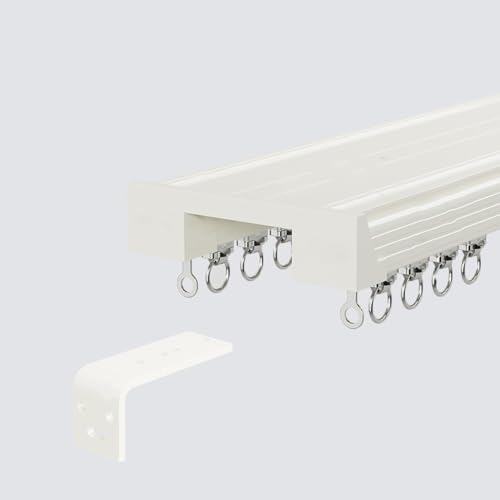 Gardinenleisten 2 Läufig, 1~5m Gardinenstange Deckenmontage, Aluminium-Vorhangschienen, Decken-Vorhangschienensystem Mit Profil Für Blendenbefestigung(White,9.9ft/3.0m)