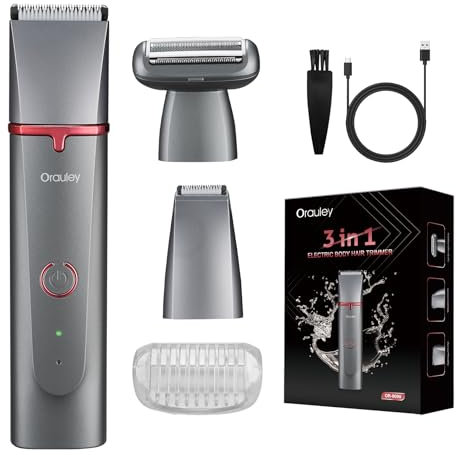 Orauley Recortadora de bikini para mujer, 3 en 1, cortadora eléctrica para mujer, recortadora de vello púbico, kit de depilación indolora, maquinillas de afeitar eléctricas recargables para mujeres