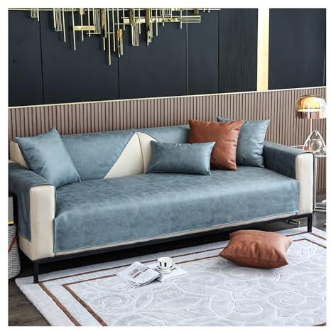 HonunG Kunstleder Sofabezug Sofaschoner Wasserdicht rutschfest 1 2 3 4 Sitzer,L Form Sofaüberwurf,Vintage Design Sofa Überzug Ecksofa Couch Überzug Sofa Überwurf (Grau Blau,110×180cm)