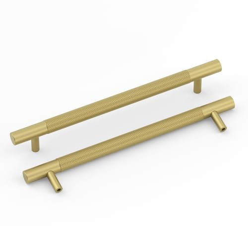 LONTAN 2 Pack Gold Cabinet Handles 160mm Hole Centers Brass Drawer Pulls Sandy Gold Knurled Drawer Handles
