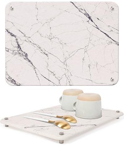 Spaceneat Diatomite Stone Drying Mat for Kitchen Counter - Rapid Moisture Removal - 40 x 30 cm Large Dish Drying Stone for Kitchen Sink - Diatomaceous Earth Quick Dry Dish Mat - White Marble