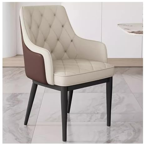 XUEMML Moderne Armlehnstühle, Gepolsterte Küchen- Und Esszimmerstühle Mit Metallbeinen, Wohnzimmersessel, Eleganter Lederarmlehnstuhl Für Schlafzimmer/Schönheitsraum(Beige)