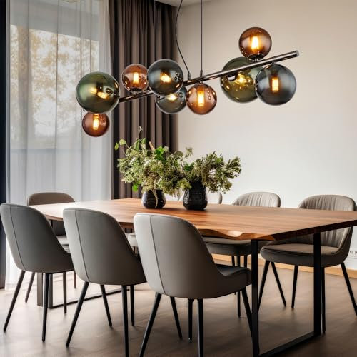 Hängeleuchte Pendellampe Esszimmerleuchte Wohnzimmerlampe Küchenleuchte, Glaskugeln grau Metall, 9 Flammig G9, LED 3,5W 350Lm 3000K warmweiß, H 120 cm
