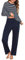 Bresdk Schlafanzug Damen Pyjama Set Lang Baumwolle Gestreift Winter Nachtwäsche für Damen Blau XL
