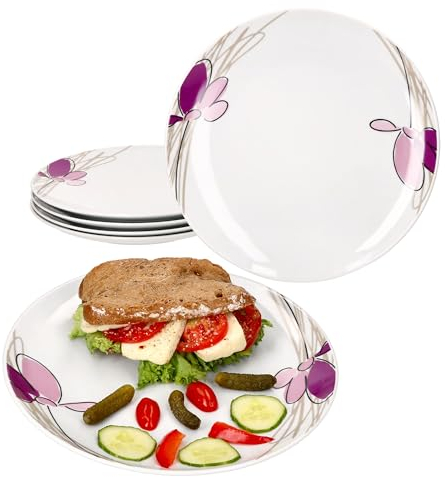 MamboCat Viola 6er Set Speiseteller I Ø 27,2cm I Porzellan-Essteller mit Blumen-Dekor für 6 Personen I große Teller für Hauptmahlzeiten, zum Grillen & Co.