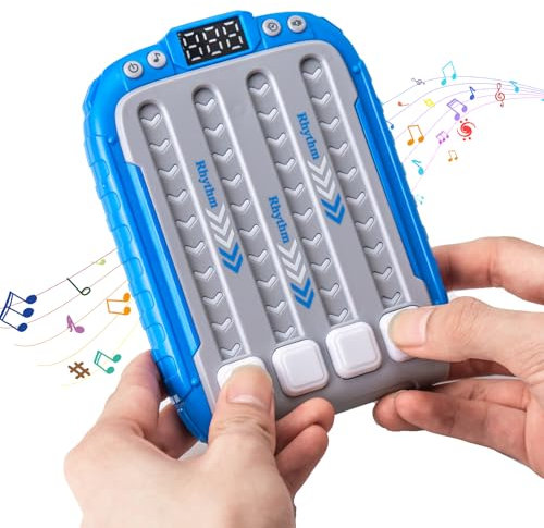 Rhythm Game Machine for Kids, Interactive Pop Game with Music & Lights, Handheld Puzzle Fidget Toy for Children Aged 3-9 (Blue)