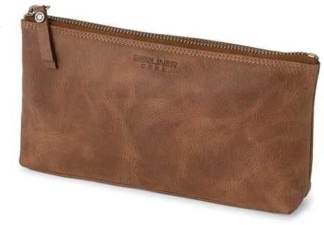 Berliner Bags Vintage Kosmetiktasche Anna, Kleiner Kulturbeutel, Schminktasche aus Leder, Federmäppchen für Damen und Mädchen - Braun