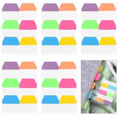 Mynoozi 600Pcs Sticky Index Tabs, Sticky Tabs Page Markers Page Tabs Sticky, 6 Color Self-Adhesive Reusable Sticky Tabs File Tabs, Book Tabs, Page Tabs for Office, School, Home Organization - 5 Pack