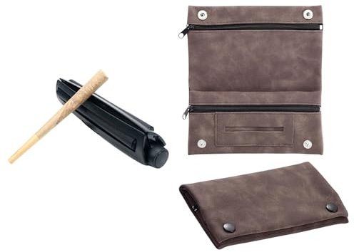 Amexo Tabaktasche, Leder Tabaktasche Konischer Cigarette Roller Drehmaschine Zigaretten für Drehtabak Mehrschichtig 110 mm