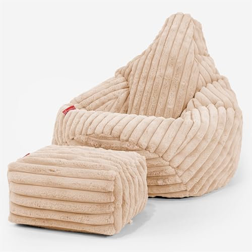 Lounge Pug Pouf Poire Gamer avec Repose-Pieds en Velours Côtelé Ultra Pelucheux - Facilement Transportable, Assise Confortable, Pouf Salon, Adulte, Chambre Ado - Pêche
