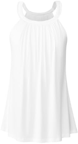 Vislivin Womens Tank Tops with Built in Bra Halter Neck Vest Tops Loose Fitting Camisole S-XXXL White-L