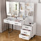 WMLBK Dressing Table with LED Lighting Mirror, Dressing Table, Makeup Table, Modern Wooden Cosmetic Table, Adjustable Brightness, Equipped with 4 Drawers, 1 Open Shelf, and 1 Closed Storage Cabinet.