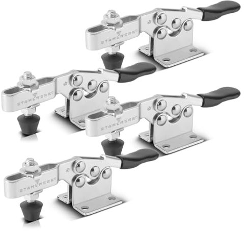 STAHLWERK TC-90 ST - Set di 4 morsetti da 90 kg (198 lbs), con forza di serraggio, robusto sgancio rapido/tenditore/tenditore verticale in acciaio inox