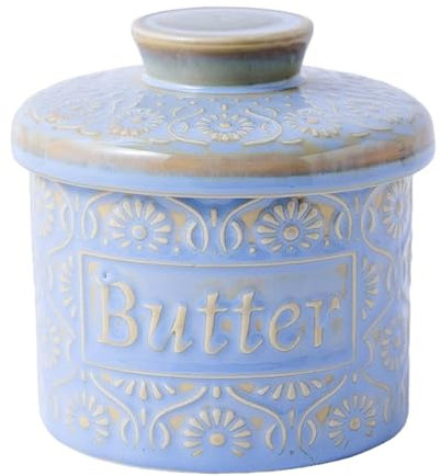 Beurrier français avec couvercle, beurrier, beurrier avec couvercle pour comptoir, beurrier (bleu clair, beurre français)