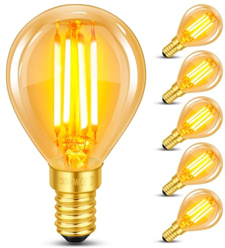 6 Stück E14 LED Vintage Glühbirne, 4W LED Filament, Ersetzt 40W Glühlampe, Warmweiß 2200K Bernstein Glas Birne, 400LM, Golfball P45/G45, Nicht Dimmbar, Nostalgische Deko für Zuhause, Café, Bar