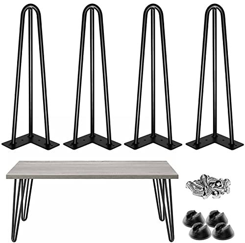 Möbelbein 4 Pack Haarnadelbeine schwere, Moderne Beine Kaffeetisch Beine DIY Tischbeine 3 Stange für Schreibtischbank Couchtisch Esstisch mit Schrauben und Bodenschutzfüßen/Schwarz/55 cm