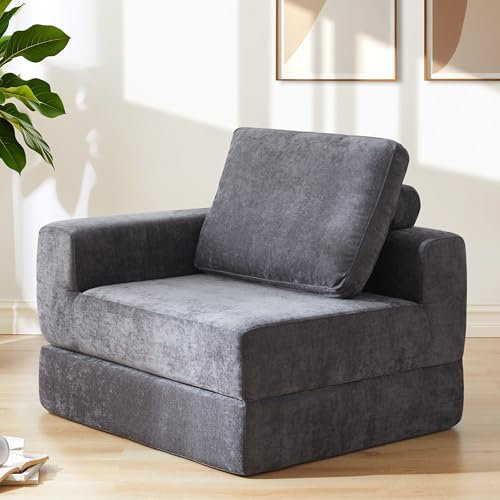 Jamdok Frei Stehendes Klappsofabett für Erwachsene,Schlafsessel mit Bettfunktion-Extra Dick 20cm,Schlafsofa mit Hochdichter Kaltschaum,Faltbare Gästematratze für Wohnzimmer,Lofts (1, Rechte Armlehne)