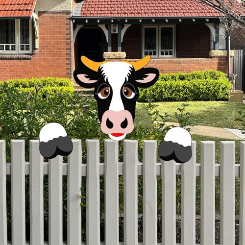 Rubu22a Tiere Outdoor Dekorationen Weihnachten Zaungucker Dekoration Schweine Kühe Giraffen Hunde Katzen Gucken Garten Zaun Schild für Indoor Outdoor Haus Party Zubehör (1, H)