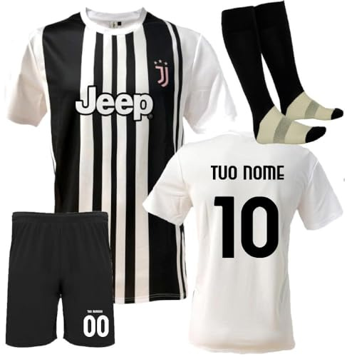 JUVE Campionato Calcio Serie A Maglia e Pantaloncino Nero o Bianco, Vestibilita Atletica, Personalizzabile con Nome e Numero