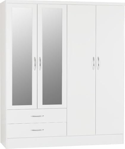 Kelsey Stores Large 4 Door 2 Drawer Full Length Multi Doors Mirrored Wardrobe (White Gloss)
