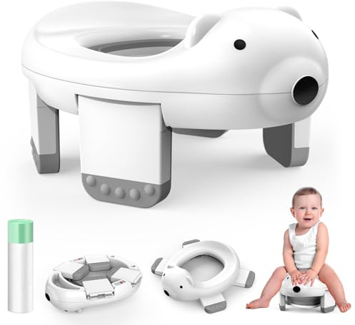 Acsatont Tragbares Reisetöpfchen für Kleinkinder, 2-in-1 Reisetöpfchen Faltbar mit Belohnungssystem, Müllbeutel, Kinder-Töpfchen, Tragbare Toilettensitz Baby für Kinder ab 12 Monaten