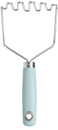Tovolo Elements Stainless Steel Masher – Perfect Tool for Mashing Potatoes, Avocado, Vegetables, and More! Comfortable Grip Handle, Hanging Loop for Convenient Storage, Dishwasher Safe, Blue Haze